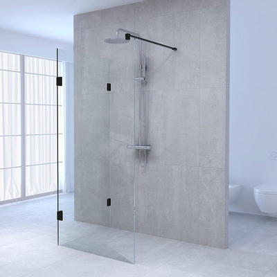 Saniclass Create inloopdouche reversed 120x100cm profielloos met antikalk en 8mm veiligheidsglas zwart mat TWEEDEKANS